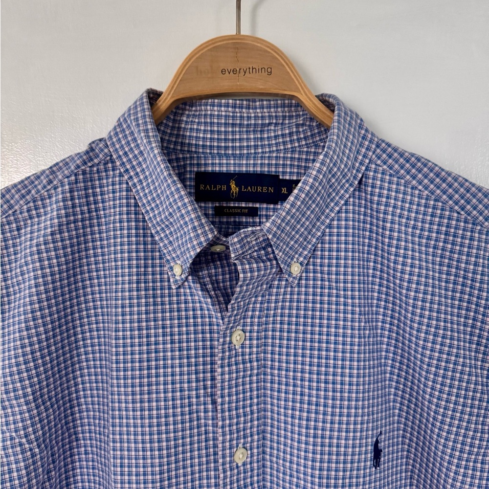 Ralph Lauren Men's Blue and White Plaid Shirt